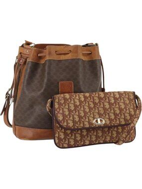 CELINE Dior Trotter Macadam Shoulder Bag Canvas PVC 2 Set Brown Red